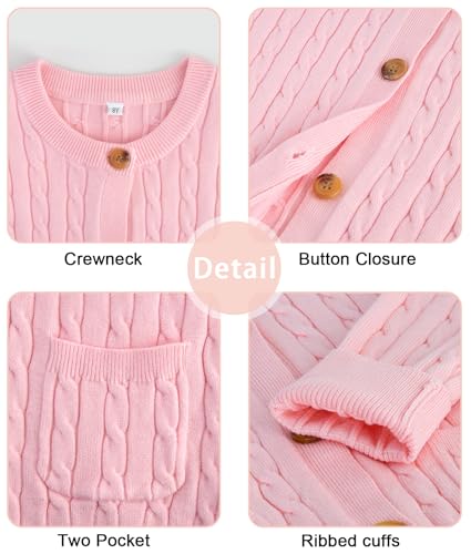 Girls Cardigan Long Sleeve Button Front Sweater Toddler Kids Knit School Uniforms Sweaters with Pockets 3-12 Years