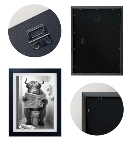Highland Cow Pictures Bathroom Wall Decor Cow on Toilet Artwork Black and White Funny Bathroom Wall Art Animal Print by Fangfey Art - Used condition - Image 5