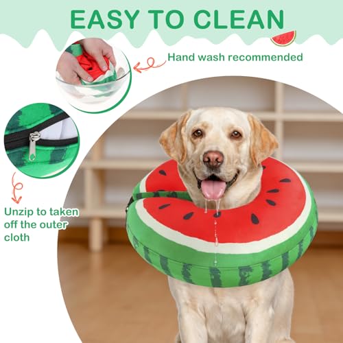 Image of SCENEREAL Dog Cone Alternative After Surgery Donut Collar, Soft Pet Recovery Pillow Collar for Medium Large Dogs, Inflatable Adjustable Neck Collars to Prevent Licking, Watermelon L