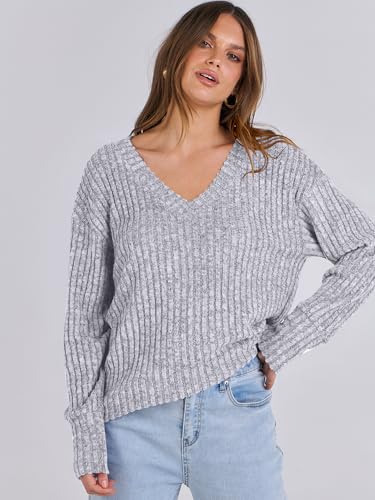 Anrabess Womens V Neck Sweaters Long Sleeve Shirts Loose Fit Casual 2024 Fall Fashion Lightweight Pullover Tunic Tops Outfits Grey Medium thumb #1