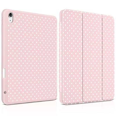 MEEgoodo Case for iPad Air 11 inch (M4) 2026/(M3) 2025/(M2) 2024, Cover for iPad Air 5th Generation/iPad Air 4th Generation 10.9 inch 2022 2020, Tablet Cases with Pencil Holder, White Polka Dot & Pink