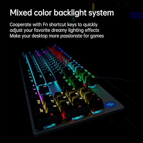 Image of HP GK400F Wired Mechanical Keyboard (Office /Gaming Dual-Use) - USB Wired Connection, Silver&Gunmetal&Black Color Scheme, 104-Key Layout, Brown Switches, Mixed-Color Lighting, Top-Printed Keycaps,