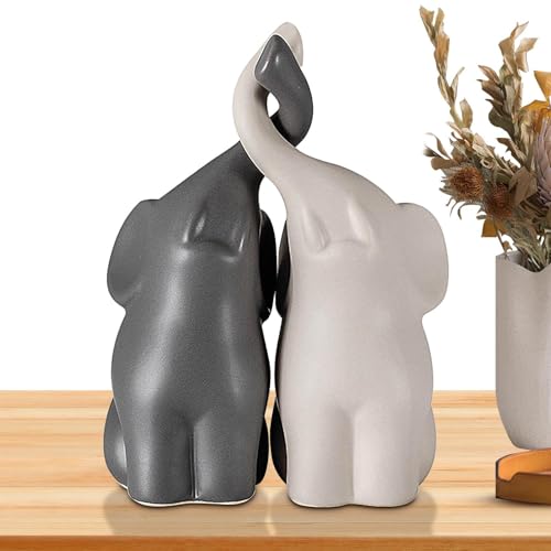 Elefanti innamorati, coppia di elefanti in ceramica, 2 pezzi amorevoli figure di elefante, statuette in ceramica, scultura, decorazioni per casa, ufficio, decorazione