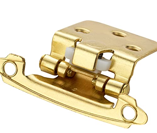 Image of Ravinte 4 Pack (2 Pairs) 1 /2 inch Overlay Cabinet Hinges, Self-Closing Semi-Concealed Face Mount, Satin Brass Decorative Hardware with Door Bumpers for Kitchen & Cupboard Doors, Gold