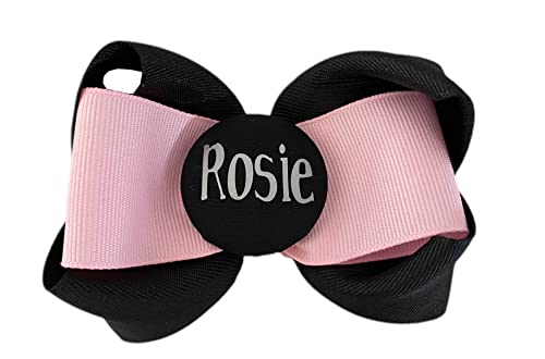 Personalized Hair Bow With Name, Pink Polka, Gold And White, Match School Or Team Colors #TOP4