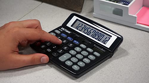 Victor 9700 12-Digit Standard Function Business Calculator, Battery And Solar Hybrid Powered Tilt Lcd Display, Great For Home And Office Use, Black #TOP2