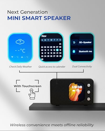 Image of WHITE SQUARE Mini Wireless Bluetooth Speaker 10W with Touch Screen, BT 5.4, 6H Battery, Type-C Charging, Dual Connectivity, Smart Display with Calendar, Calculator & Weather, Portable Speaker