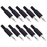 Fancasee 10-Pack 3.5mm 1/8' Replacement Repair Jack TRS Stereo Male Plug Adapter 3.5mm Solder Type DIY Audio Cable Connector for Speaker Headphone Headset Earphone Cable Repair