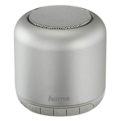 Hama Bluetooth Lautsprecher mit Akku (3W Musikbox, 8h Spielzeit, schnelles Aufladen in 2h, Mini Bluetooth Box mit 10m Reichweite, tragbar, kabellos, AUX, Mikrofon, Freisprechfunktion) silber, 00173179