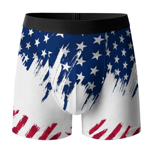 QUALISM Men's Funny Boxer Briefs USA Boxer Shorts 6-Inch Inseam Underwear Comfortable Fun Novelty American Flag Underwear Patriotic for Him