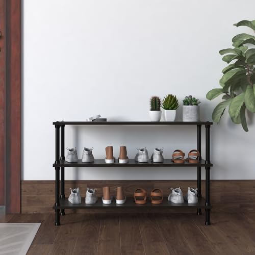 Image of TABLE MAGIC Jazz Shoe Rack Wooden Organizer | 3-Tier Multipurpose Shoes Stand for Home Wooden Shelves with & Steel Frame, Space-Saving Home Organizer, D30 x W60 x H46cm - Wenge