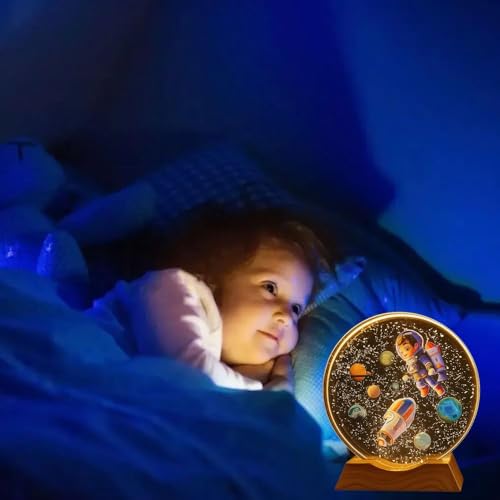 Image of 3D Astronaut Boy Crystal Ball Night Lamp with Wooden Base | USB LED Table Light for Kids Room, Bedroom & Home Decor | Space Theme Bedside Lamp & Gift for Boys & Girls
