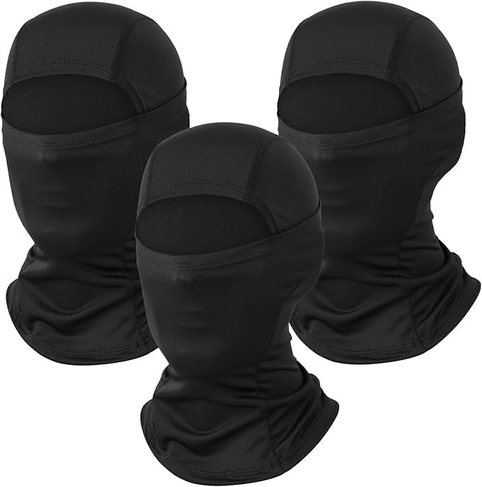 AILONSHAWN Balaclava Ski Mask for Men and Women, Full Face Head Mask, Milk Silk Fabric, UV Protection, 3 Pack Black