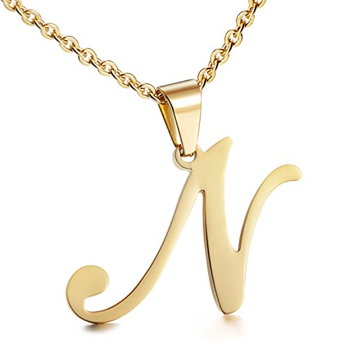 Besteel Womens Mother and Daughter Stainless Steel Name Initial Letter Pandant Necklace Letter N