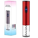 Fullgaden Electric Automatic Cordless One Touch Wine Opener Battery-Operated Corkscrew Foil Cutter, Red
