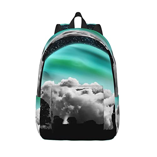 Sac à dos en toile léger ALLOCS Space And Moon décontracté et robuste Noir