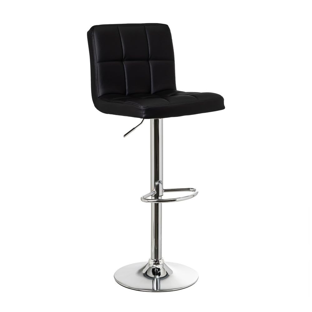 LOLAhome - High Kitchen Stool 360° Swivel Bar Chairs Height Adjustable from 93 to 113 cm, with Leatherette Back, Metal Frame and Footrest, Black