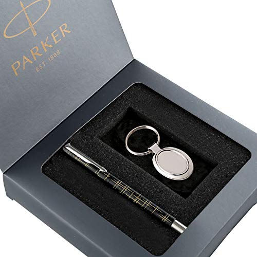 Parker Vector Gift Set - Parker Spark Black Special Edition Roller Ball Pen with Parker Round Key Chain (Ink - Blue)