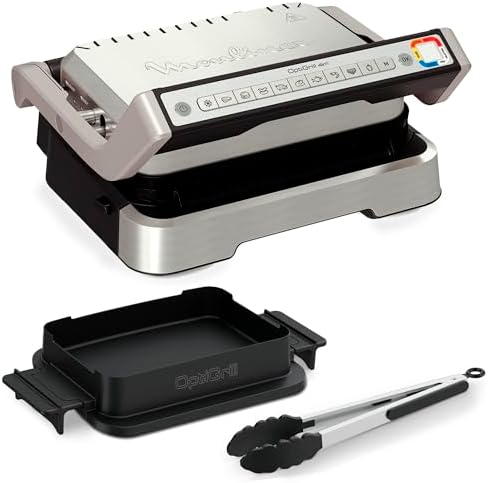 Moulinex OptiGrill 4 en 1 + Pinza, Parrilla Inteligente, BBQ, Horno y Cocción de Comidas Completa, Resultados Perfectos, Fácil de Limpiar, App Gratuita, Asado Saludable con Menos Grasa, GI776D