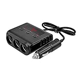 Auto Zigarettenanzünder Adapter, USB Auto Ladegerät mit 3 Fach Verteiler und 4 USB Ports, 120W 12V/24V KFZ Steckdose mit LED Voltmeter Getrennte Schalter für GPS Dash Cam iPhone Android