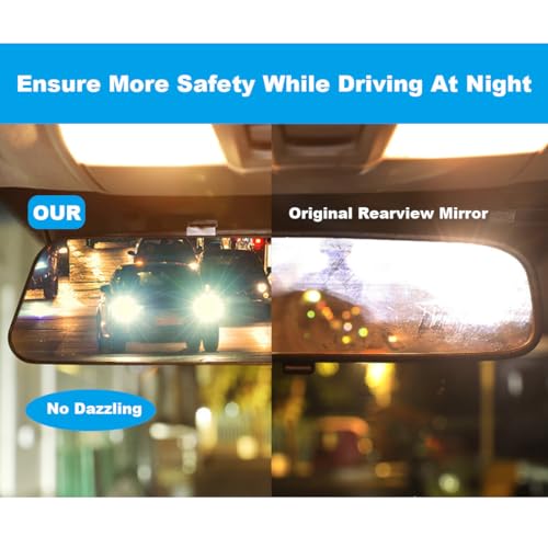 Image of Kitbest Rear View Mirror, Universal Clip On Wide Angle Anti Glare Blue Tint Car Mirror (Bonus 2 PCS Blind Spot Mirrors)