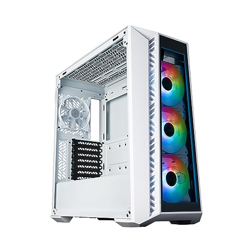 Cooler Master MasterBox 520 - Boîtier PC Moyen Tour Chassis ATX, 4 x Ventilateurs Préinstallés, Plusieurs Configuration du Flux d'air, Panneau Avant & Latéral Verre Trempé, Contrôleur ARGB - Blanc