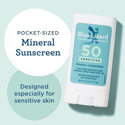 BLUE LIZARD Sensitive Mineral Sunscreen Stick with Zinc Oxide, SPF 50+, Water Resistant, UVA UVB Protection Easy to Apply, Fragrance Free, 0.5 Oz - 3