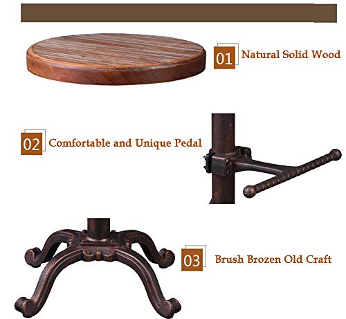 Topower Industrial Retro Vintage Farm Wooden Tractor Stool Kitchen Swivel Height Adjustable Bar Stool (Copper) #TOP3