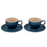 Le Creuset Stoneware Set of 2 Cappuccino Cups and Saucers - Marine