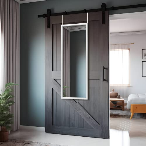 Image of NeuType Full Length Mirror, 44 inch x 16 inch Over The Door or Wall Mount Hanging, 2 Metal Hangers for Bedroom, Bathroom, Living Room Decor, White