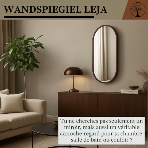STOLARNIA PIKA LEJA Miroir de salle de bain, mural, ovale, avec cadre en bois, qualité et design pour des intérieurs élégants (noyer, 80 x 38) – vue 3
