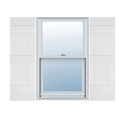 Ekena Millwork 14"W x 63"H Lifetime Vinyl, TailorMade Four Board Joined (3 Batten), Board-n-Batten Shutters, w/Shutter-Loks (Per Pair), White