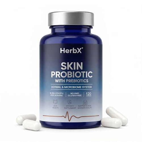 Skin Probiotic Capsules - Gut-Skin Care Routine Supplement for Face & Glow - Non-GMO, Vegan - 120 Veggie Capsules