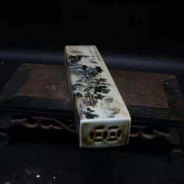 中国美術 収蔵品 美品 骨董品民国 山水 人物 文鎮 文房用品 ②