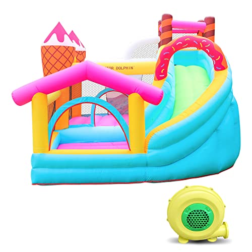 Doctor Dolphin Inflatable Bounce House, 10.2'*9.2'*7.4' Kids Jumping Castle with Air Blower Long Slide and Large Bouncing Area for Kids Outdoor Indoor Party