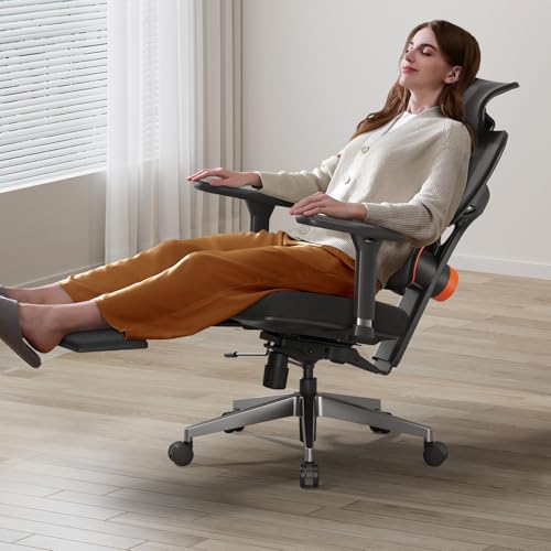 Image of Newtral Office Chair Ergonomic - Home Office Desk Chair, Big and Tall Office Chair, Auto-Following Lumbar Support for Back Pain, Adjustable Seat Depth and Height (with Footrest, Black)