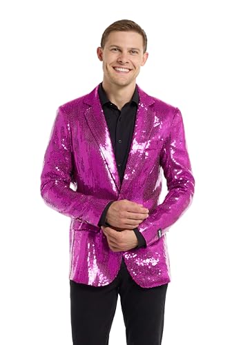 Suitmeister Sequins Party Blazer for Men - Slim Fit - Shiny Christmas, NYE, Prom Party Jacket - Pink