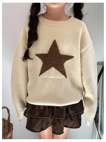 Girl's Star Graphic Sweaters Cute Crew Neck Long Sleeve Knitted Pullover Jumper Tops3