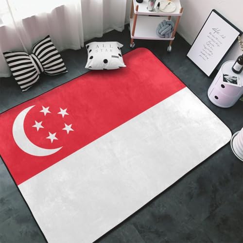Tapis drapeau Singapour imprimé antidérapant pour cuisine et chambre