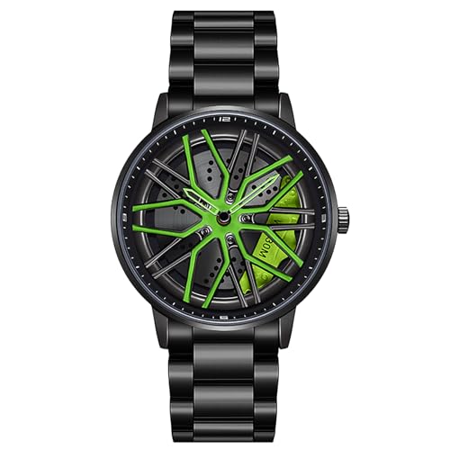 MASTOP Men's Car Watch Creative Hollow Design Waterproof Quartz Analog Stainless Steel Strap Suitable for Men and Car Enthusiasts (A Black Green)