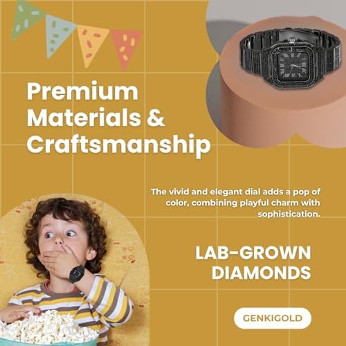 Gold Diamond Watch for Teen Boys - 40mm Roman Numerals Square Dial - 18K Real Gold/Platinum/Rhodium Black Plated 7.3" Strap - Includes Adjuster Tool, Can Paired with Cuban Chain — 사진 4