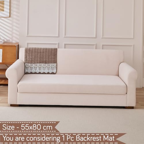 Image of HOKIPO 'BelleLace Series' Imperial Milk Velvet Sofa Backrest Mat Cover with Lace | Anti-Slip | 1 Pc - Mocha Brown (AR-6311-BRN)