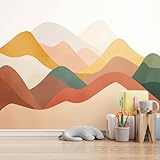 63x89.8inch Large Abstract Mountain Landscape Wall Art Print, Warm Earth Tones, Watercolor Mountain Wallpaper Removable Wall Contact Paper Mural for Nusery Living Room Background