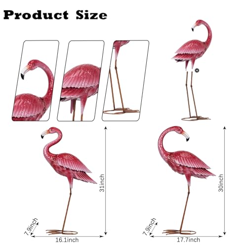 Estatuas decorativas flamencos metálicos para jardín 2 unidades miniatura 4