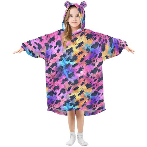 Manta de gran tamaño con capucha para niñas, diseño de amapolas, arcoíris, leopardo, para niños, manta suave y cálida con capucha, Multicolor, 120 Grande