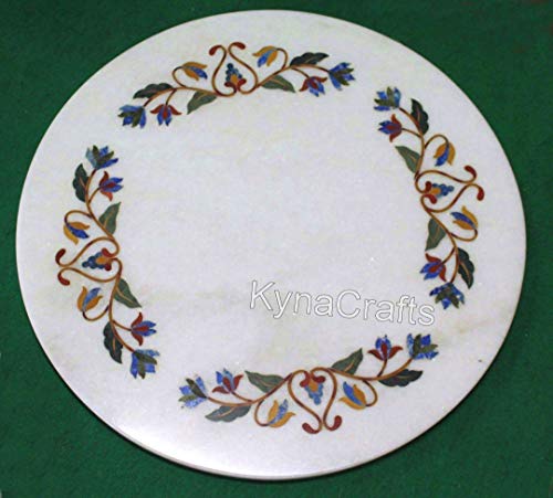 Mesa de café de mármol, parte superior de mesa de mármol hecha a mano, parte superior de mesa blanca, mesa redonda, mesa auxiliar de mármol, 40,6 x 40,6 cm