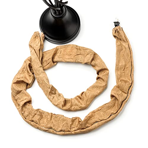 Image of ELFCAB Fabric Cord Cover Chandelier Cord Cover & Chain Cover 2 Pack 6 Feet Use for Chandelier Lamps Pendant Lighting and Wires Easy to Install Fabric Cord Covers Brown Dark Tan