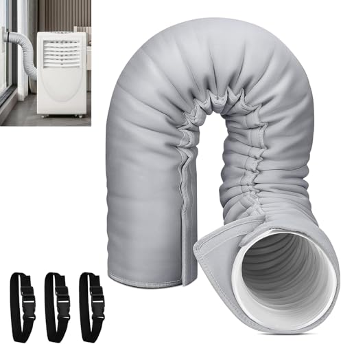 Portable AC Hose Insulation Sleeve Portable Air Conditioner Hose Cover Wrap Fits for 5 & 5.9 Diameter Exhaust Hose Insulated Hoses Duct Vent Cover Easy to Install with 3 Adjustable Straps (Gray)