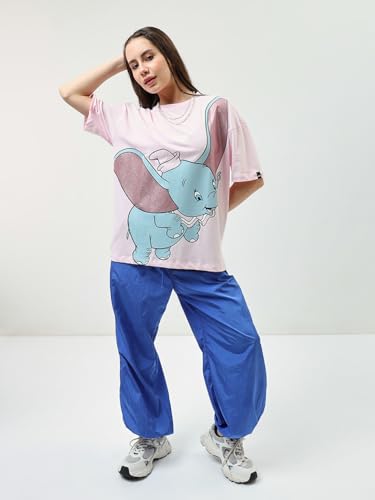 Image of Bewakoof Official Disney Merchandise Women's 100% Cotton Graphic Print Oversized Fit Round Neck T-Shirt