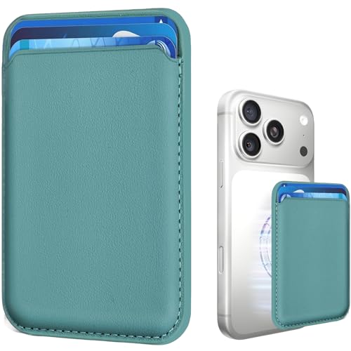 KRTALS Magnetic Wallet Phone Card Holder for Phone Case with Mag-Safe Stronger Magnetic RFID Leather Phone Wallet Stick on Series of iPhone 17/16/15/14/13/12 and Pro/Promax Sage Green